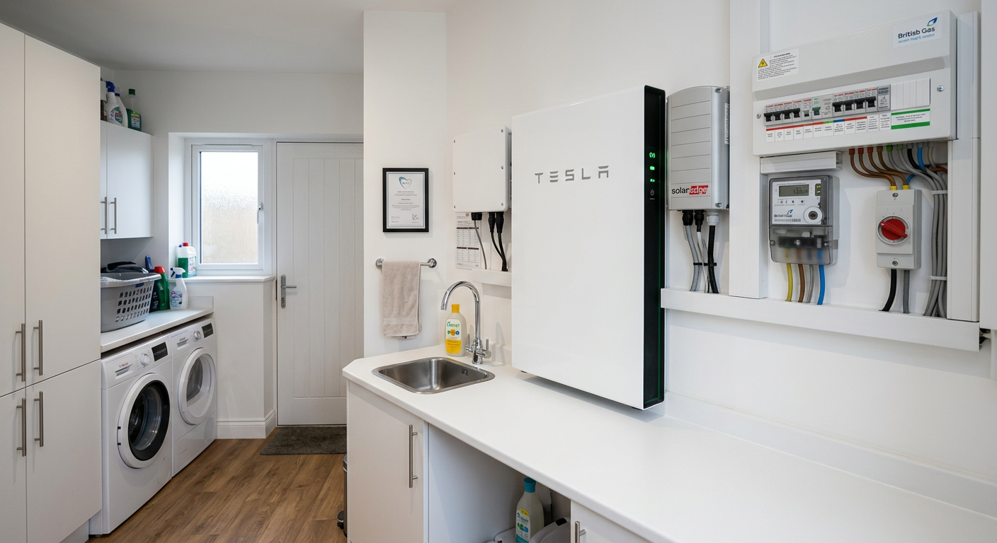 Home battery storage unit in a clean utility room